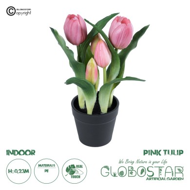 GloboStar® Artificial Garden PINK TULIP 21092 Διακοσμητικό Φυτό Ροζ Τουλίπα Υ23cm